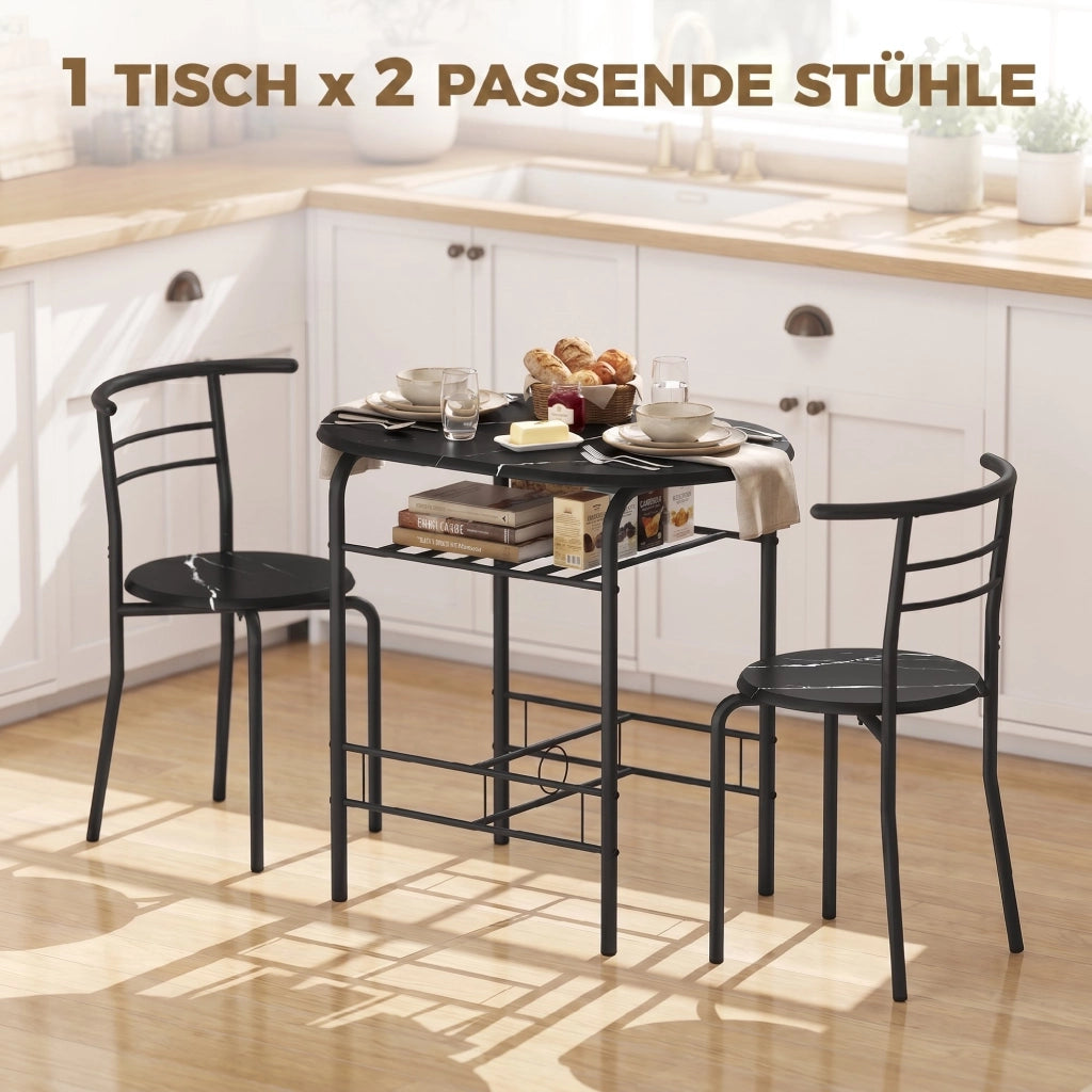 Set tavolo da pranzo e sedie ¨C Minimal ¨C nero, effetto marmo