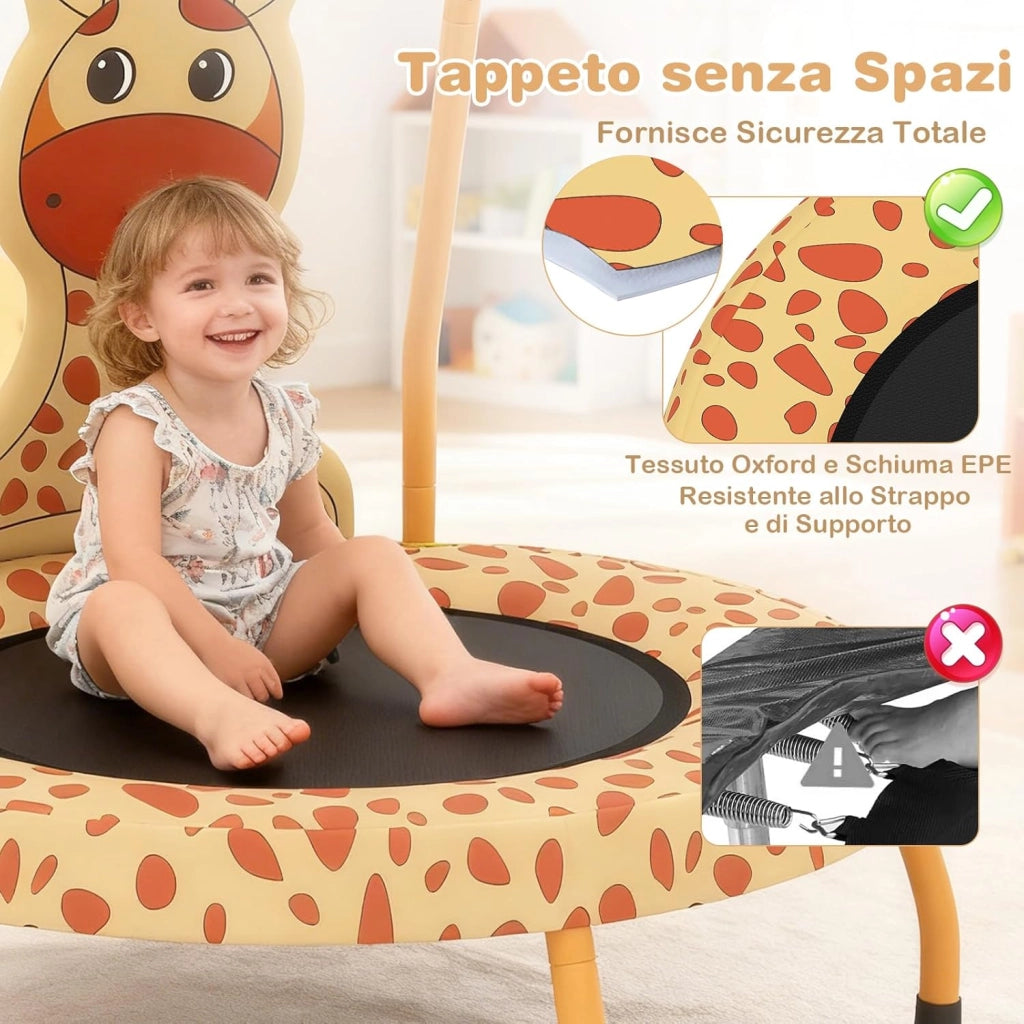Mini Trampolino per Bambini, Tappetino Elastico da Esterno ed Interno con Maniglia Rivestita, Copertura Imbottita e Cuscinetti Antiscivolo, Salta Salta per Bambini 3-6 Anni