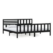 Letto matrimoniale | Letto per adulti | Giroletto Nero in Legno Massello 200x200 cm