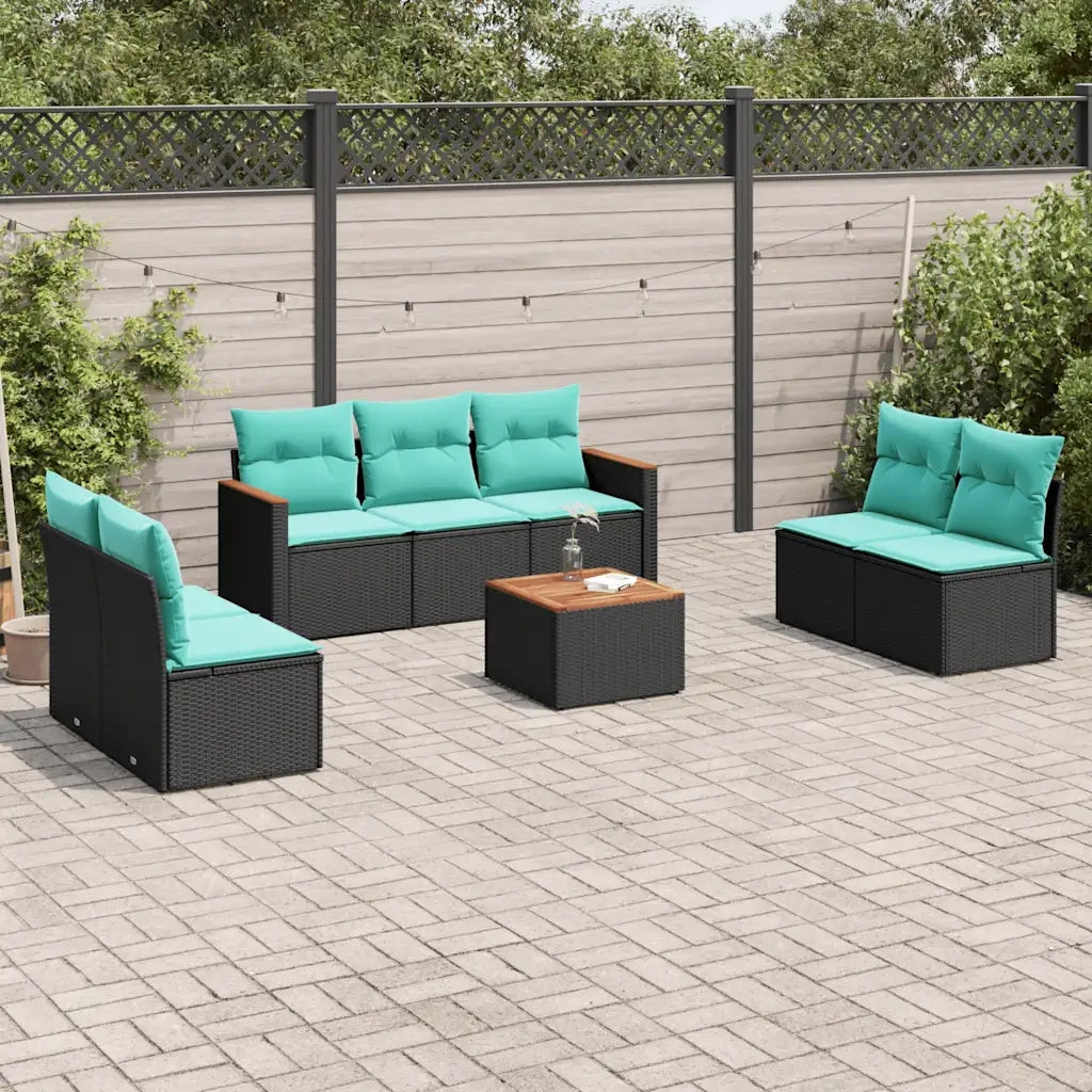 Set Divani da Giardino 8 pz con Cuscini Nero in Polyrattan 3225882