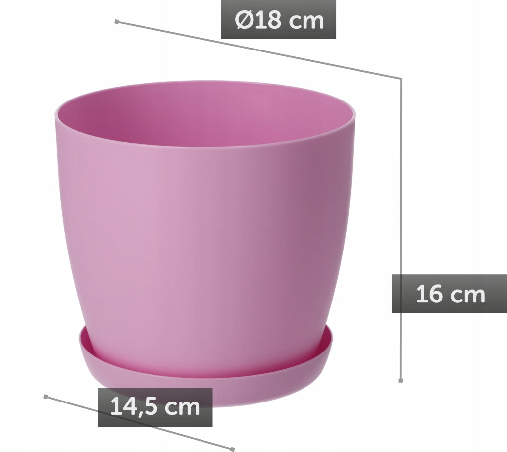 Vaso da fiori KADAX con sottovaso, vaso in plastica da 18 cm, coperchio, fiori, rosa opaco