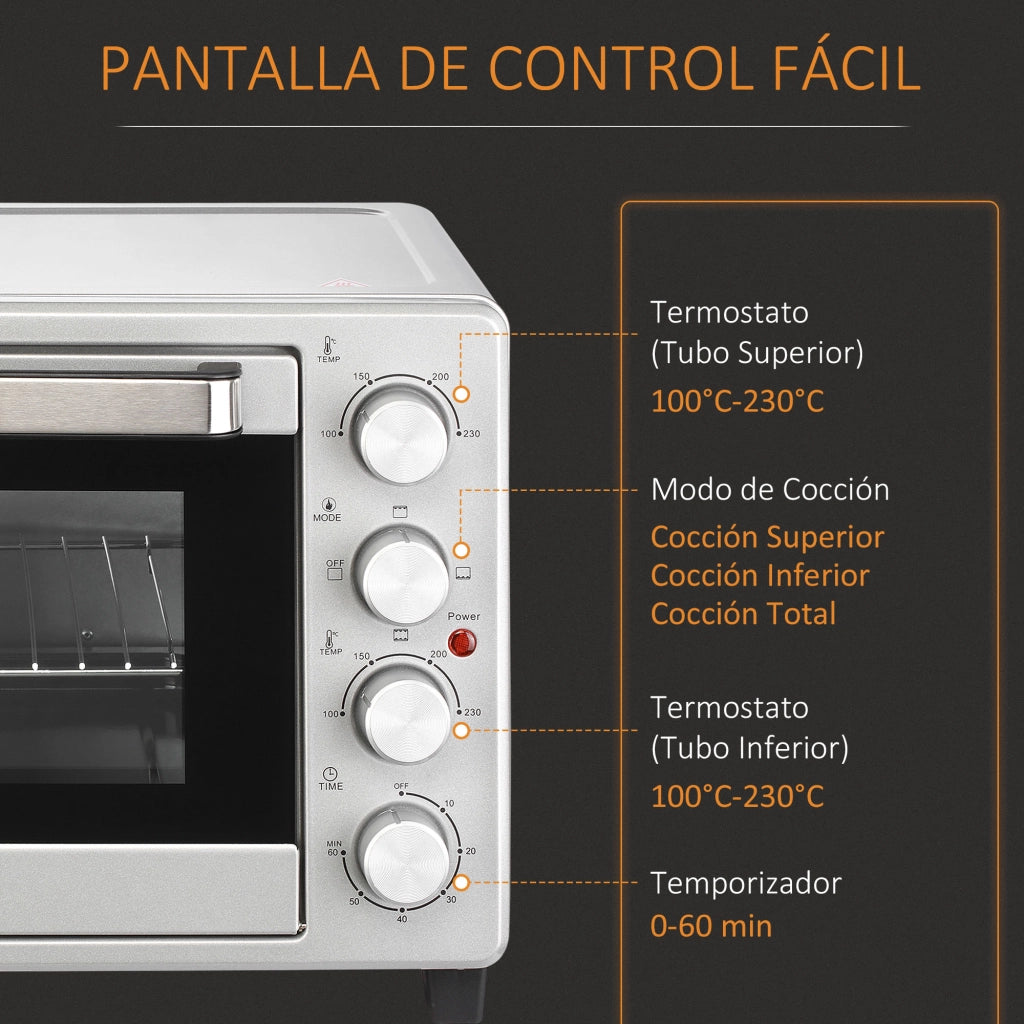 Forno Elettrico 32L 1600W con Timer e Controllo Temperatura ¨C zephmum ¨C 52,2x38,1x33,5 cm Argento