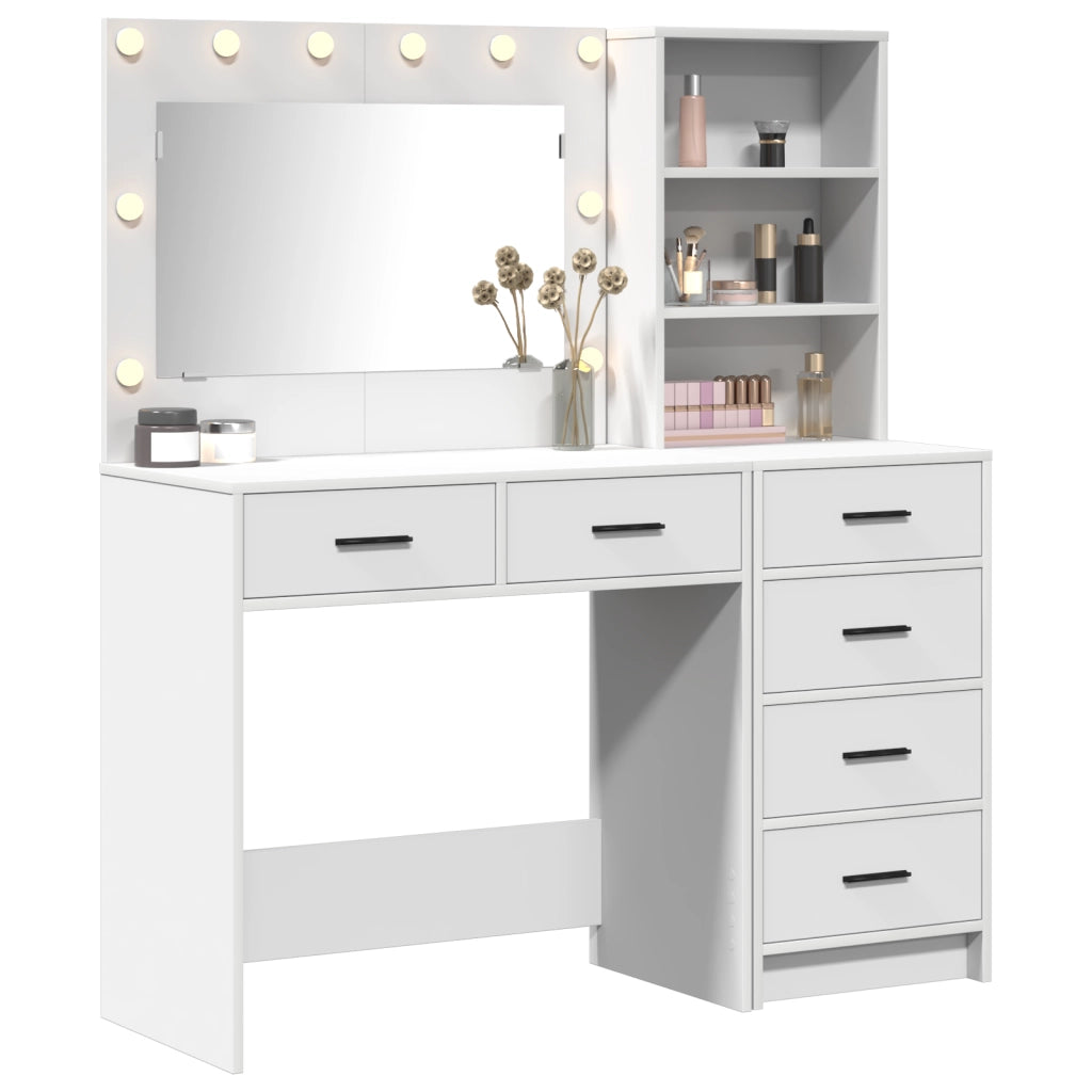 Set Toeletta a 2 Pezzi con LED in Legno Bianco Ingegnerizzato