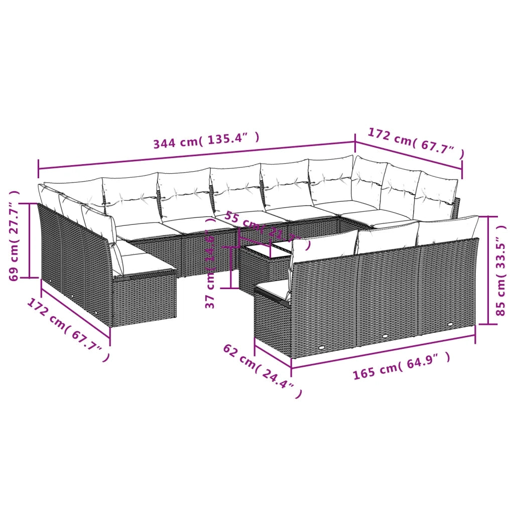 Set Divani da Giardino 14pz con Cuscini in Polyrattan Nero 3218396