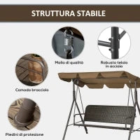 Dondolo da Giardino 3 Posti con Tettuccio Regolabile in Rattan PE e Acciaio, 167x112x153cm