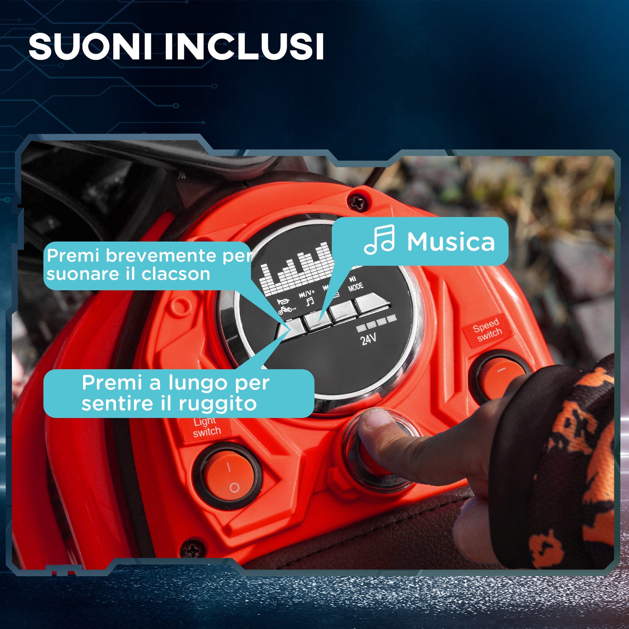 Moto Elettrica per Bambini con Acceleratore Manuale 2 Velocità 8-16km/h Rosso