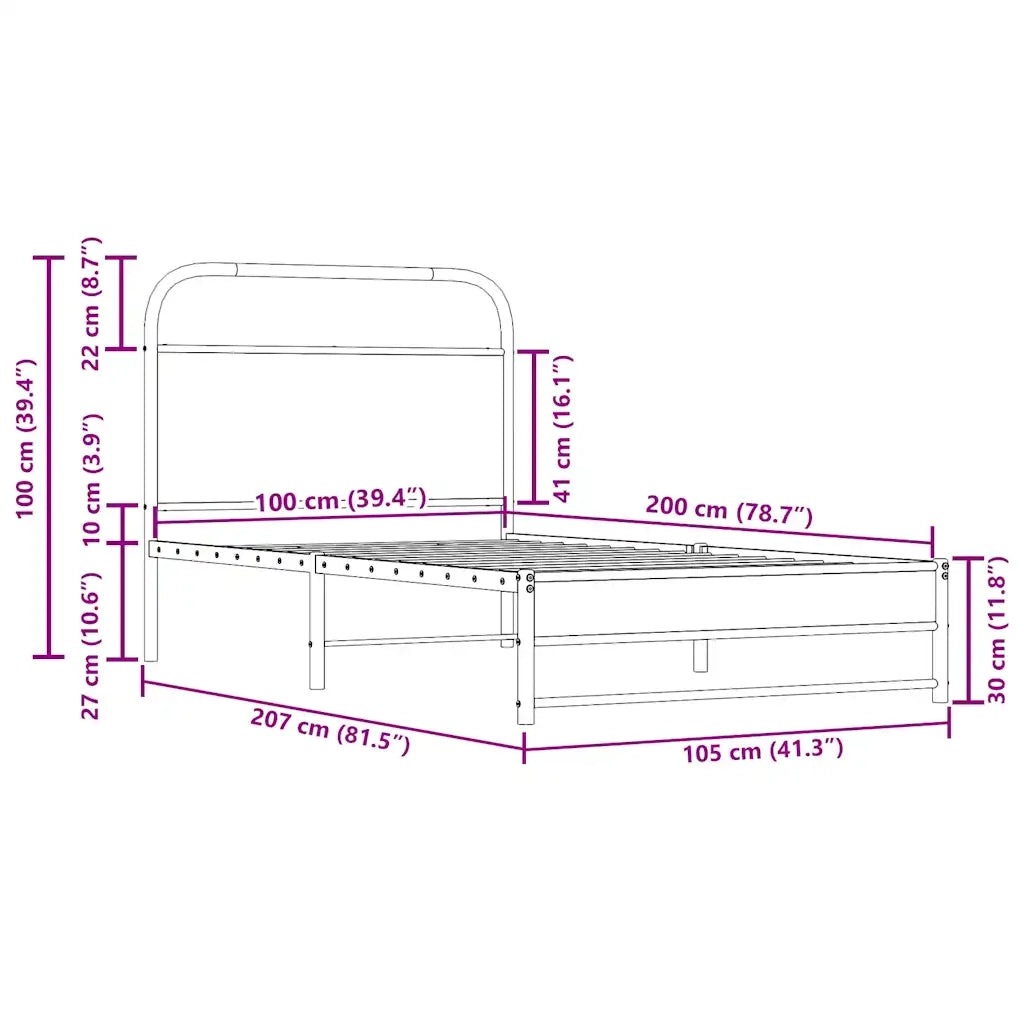 Giroletto senza Materasso-Struttura Letto Rovere Fumo 100x200 cm in Truciolato 392149