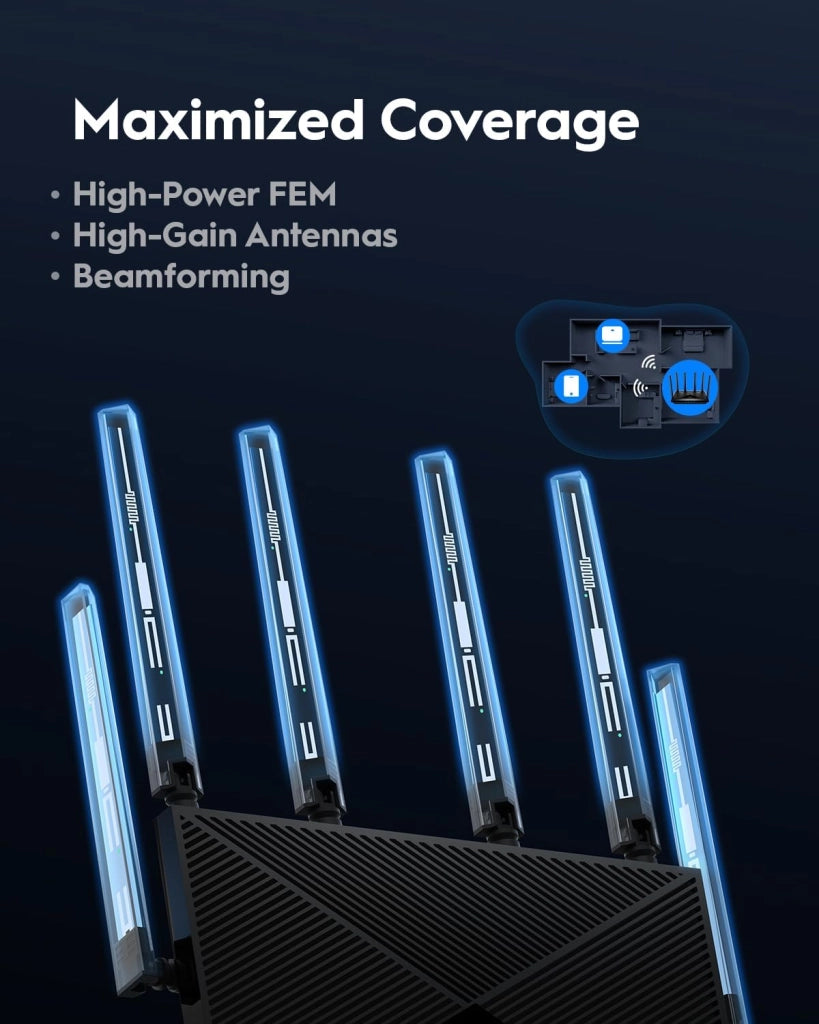 Router WiFi 7 BE11000 tri-band Cudy, 6 stream 10 Gbps, 4 porte 2,5G, fino a 11000 Mbps, server e client VPN, app Cudy e mesh, 6 antenne ad alto guadagno, WR11000