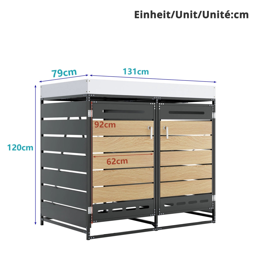 OKWISH Copribidoni Doppio con Fioriera, 2 Scomparti, Ventilazione, Porte con Serratura, Ferro Nero