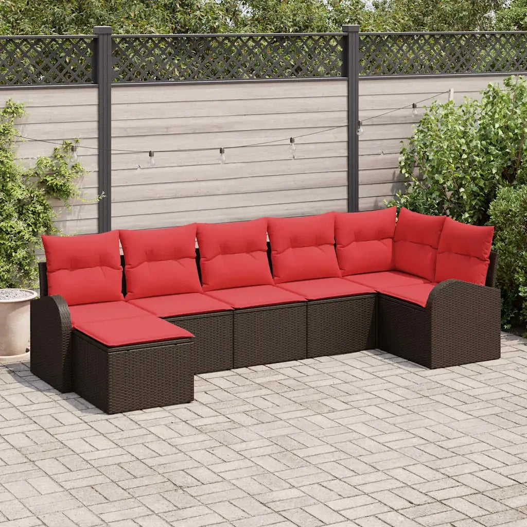 Set di divani con cuscino 7 pcs Marrone e Rosso polyrattan