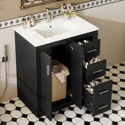 Mobile sottolavabo con lavabo integrato 3 cassetti doppio armadietto MDF e ceramica nero 76 × 46,5 × 85,5 cm
