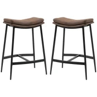 Set 2 Sgabelli da Bar in Stile Industriale con Poggiapiedi, in Finta Pelle, 48.5x38.5x68.5 cm, Nero e Marrone