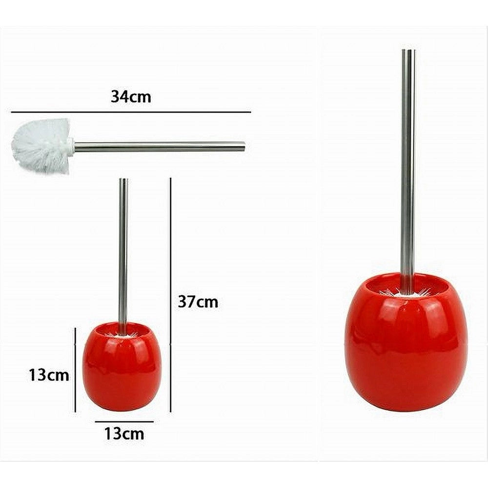 Trade Shop - Portascopino In Ceramica Rosso Con Scopino Moderno Accessorio Arredo Bagno 79263 -
