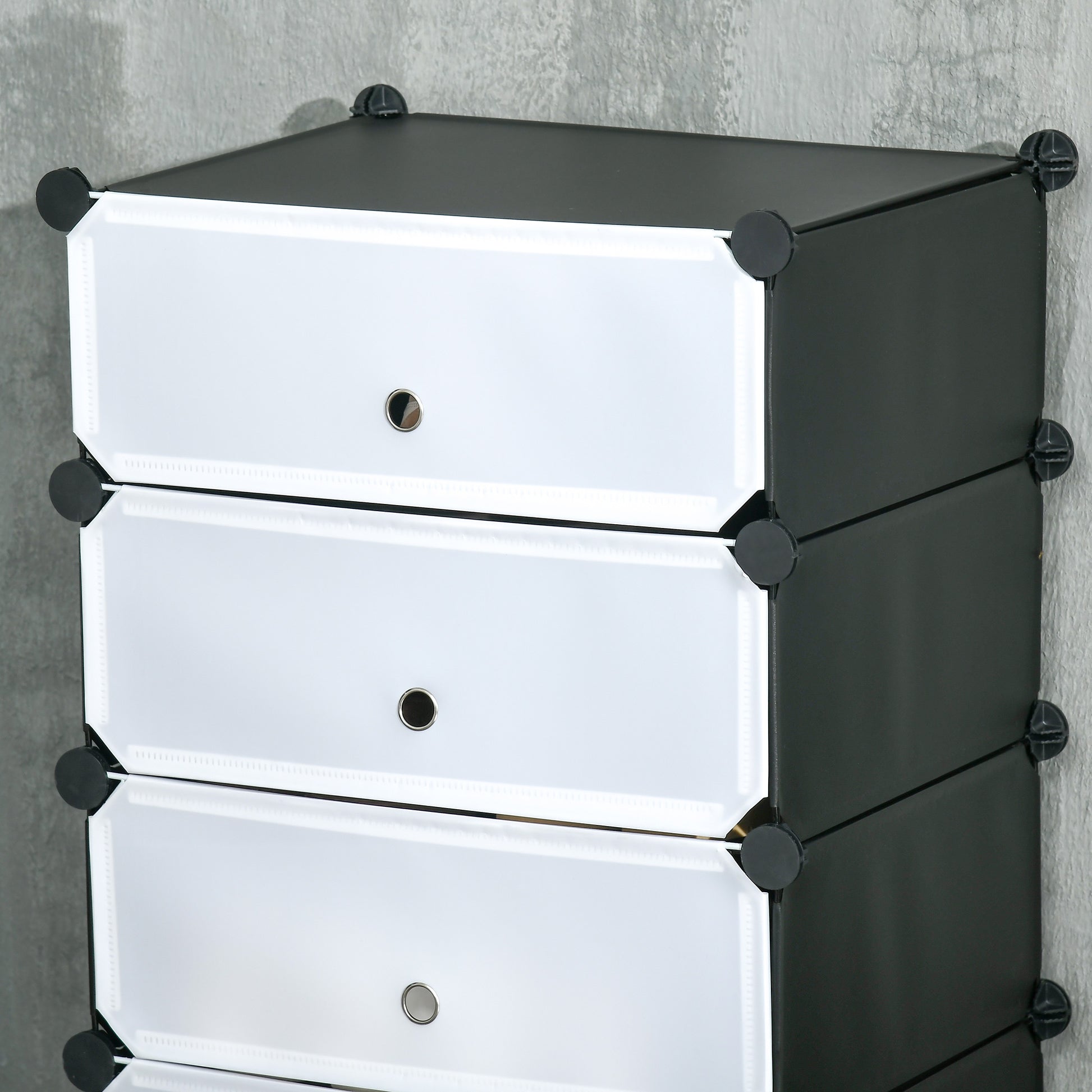 Scarpiera Modulare Salvaspazio 49x36.5x108 cm con 6 Scatole in Plastica PP e Acciaio Nero e Trasparente