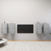 Mobili Porta TV 4 pz-Set di 4 Credenza per TV Grigio Cemento 30,5x30x60 cm Multistrato