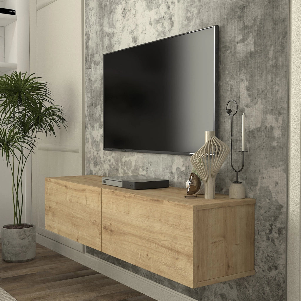 Mobile TV da Parete Nolven con 2 Ante a Ribalta 135 x 32 x 30 cm - Effetto Rovere [en.casa]