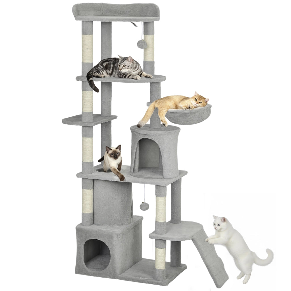 Albero tiragraffi per gatti con tunnel e tana ¨C zephmum ¨C 170 cm grigio chiaro
