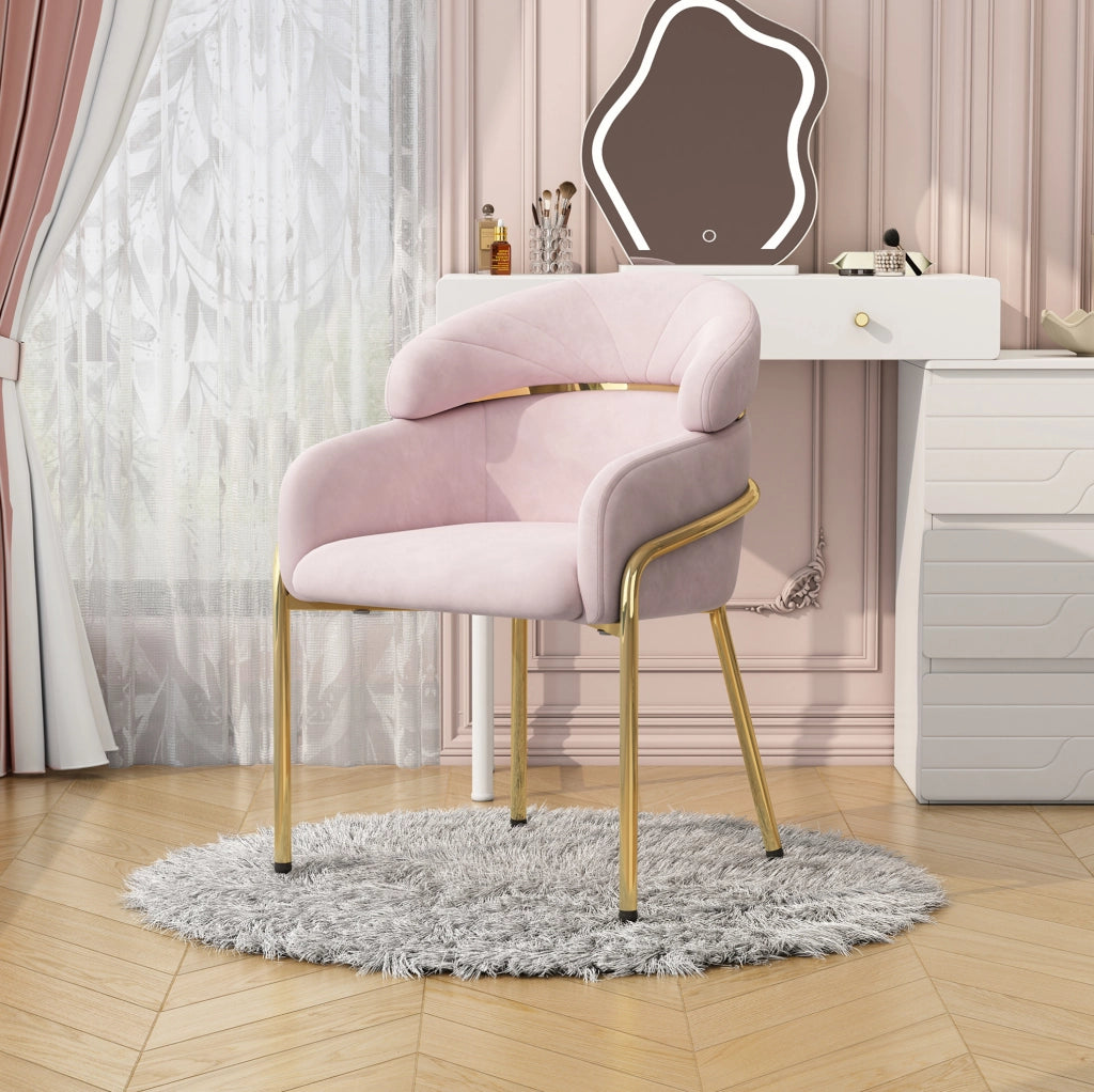 Sedia da pranzo in velluto rosa con 4 gambe in metallo