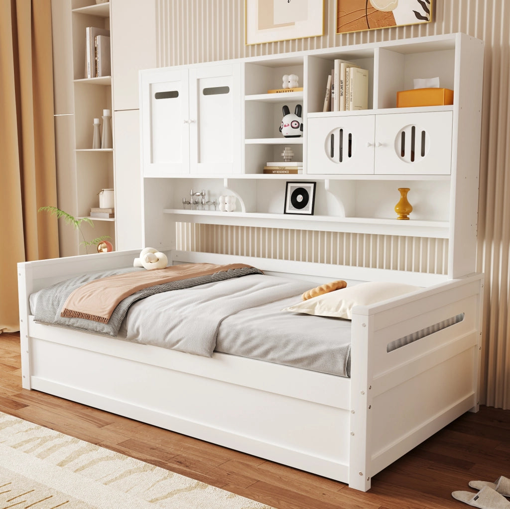 Divano letto multifunzione 90x200 cm con vano contenitore e letto idraulico; bianco