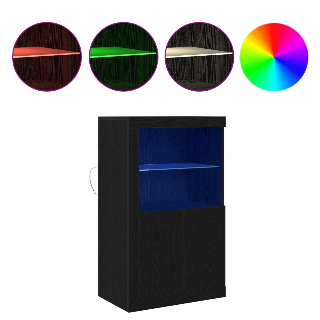 Mobile con luci LED Rovere Nero 60,5x37x100 cm