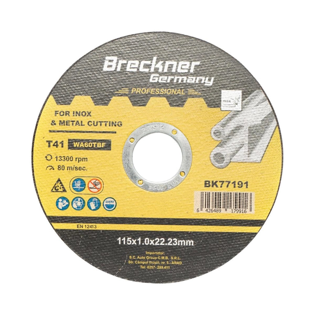 10 Dischi da Taglio T41 115x1.0x22mm Acciaio INOX Ferro Metallo Disco Flessibili per Smerigliatrice Angolare Mola Taglio Breckner Germany