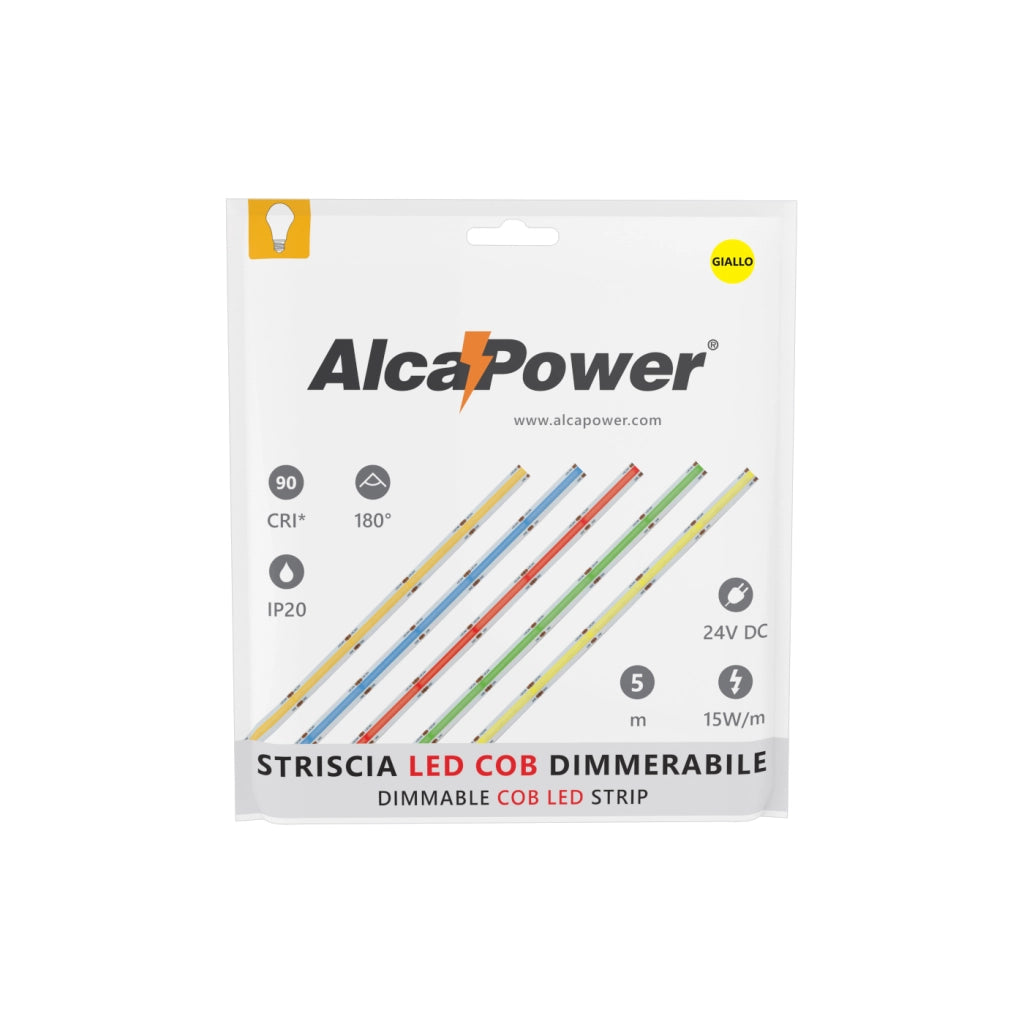 Striscia led COB monocolore da 15W/MT 24V - Bobina da 5m - Giallo