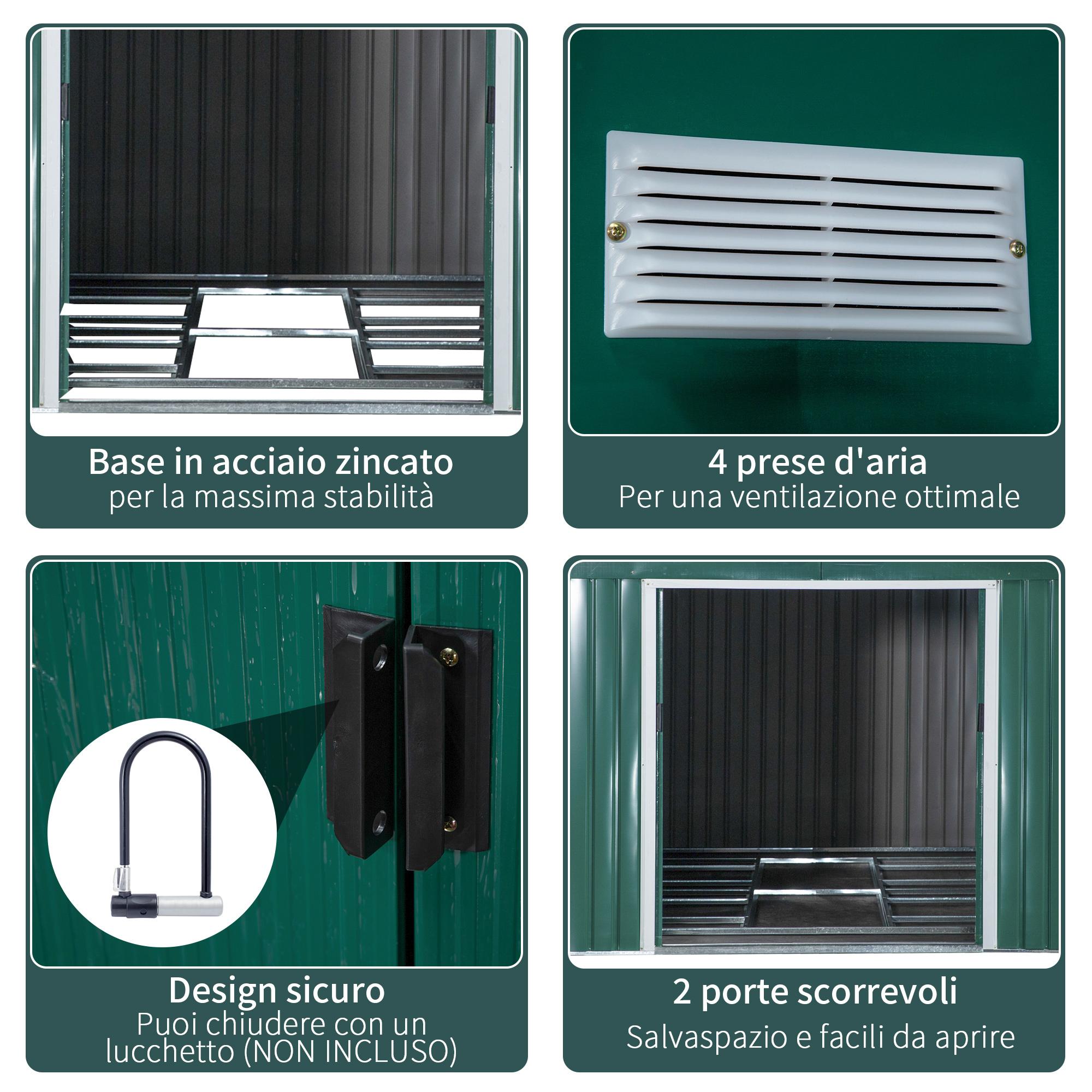 Casetta Box da Giardino in Lamiera 3,4x3,86x2 m Verde