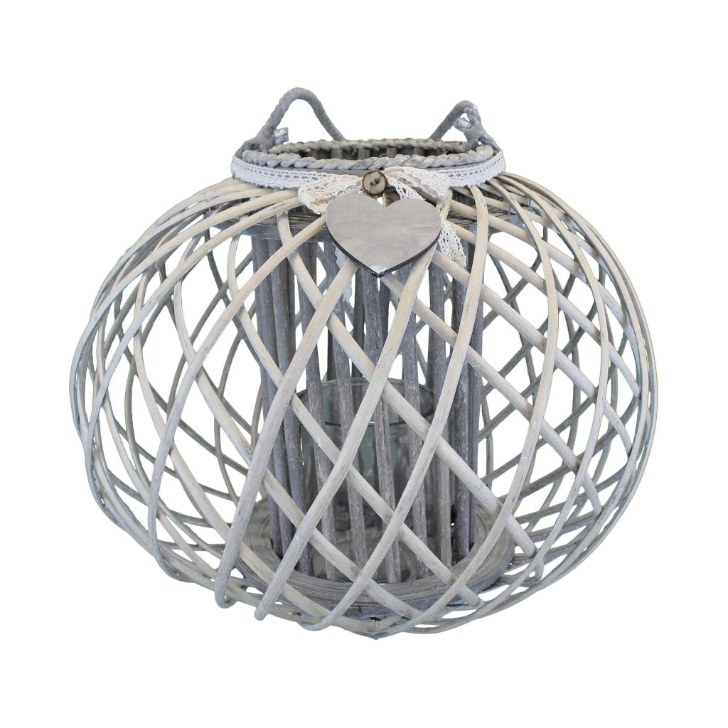 Lanterna in Vimini Rotonda in Vimini Vetro cm 49x49x40 - MAYA