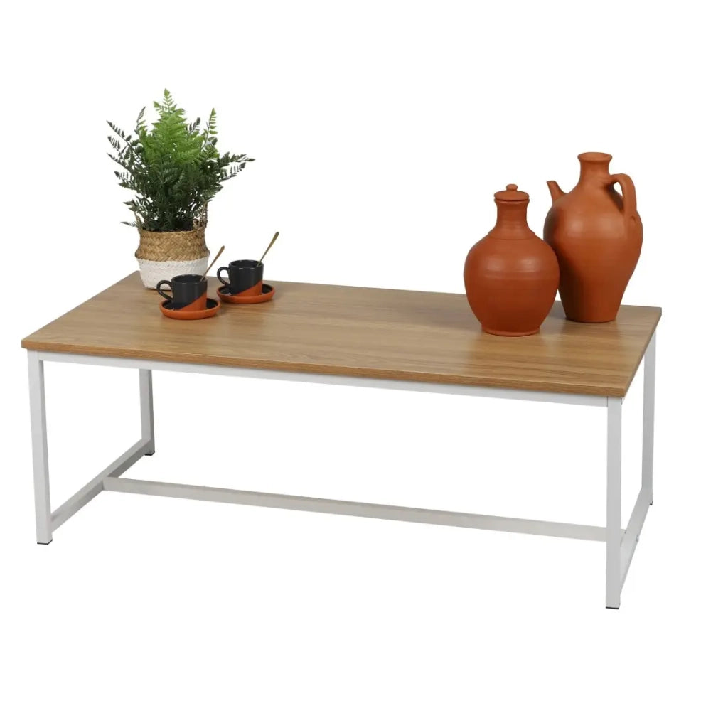 Tavolino basso stile industriale collezione PUEBLO – Colore rovere chiaro, dimensioni 100x50x36 cm