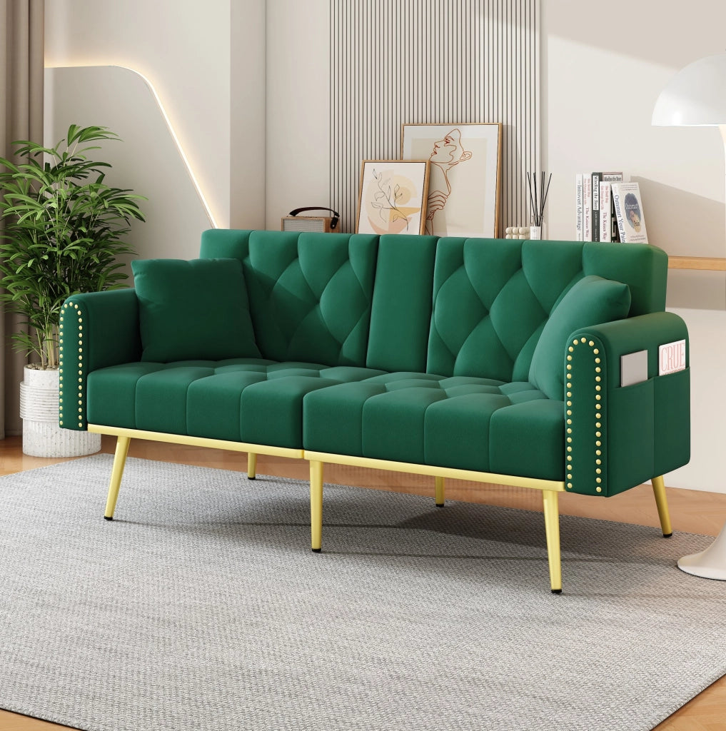 Divano letto 175x80x73.5 cm con schienale reclinabile in velluto verde