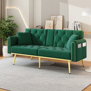 Divano letto 175x80x73.5 cm con schienale reclinabile in velluto verde
