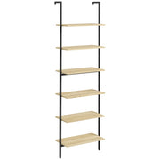 Libreria a muro scala 6 ripiani stile industriale ¨C zephmum ¨C nero acciaio legno naturale 60x30x206 cm