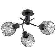 Plafoniera industriale WATSA 3 luci rete metallica nera
