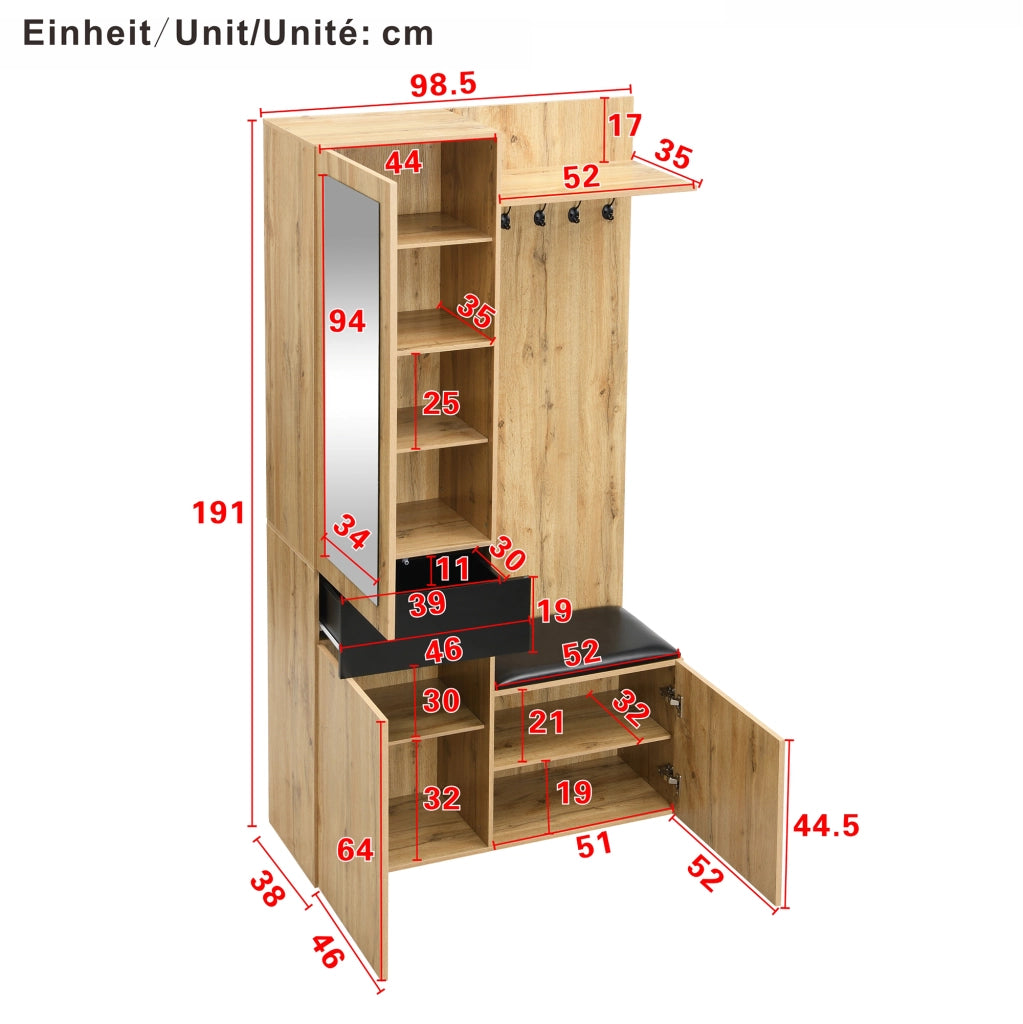 GARDEROBA DA INGRESSO 98,5x38x191 cm Nero/Legno in MDF