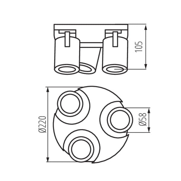 Plafoniera Kanlux Laurin 29127 3 luci GU10 nera alluminio