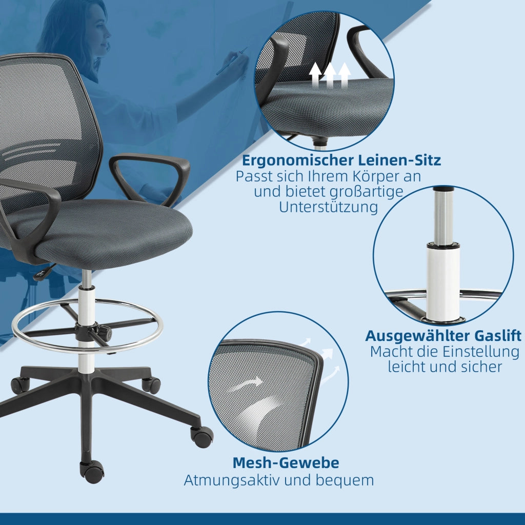 Sedia da ufficio ergonomica con braccioli e poggiapiedi regolabile ¨C zephmum ¨C Grigio