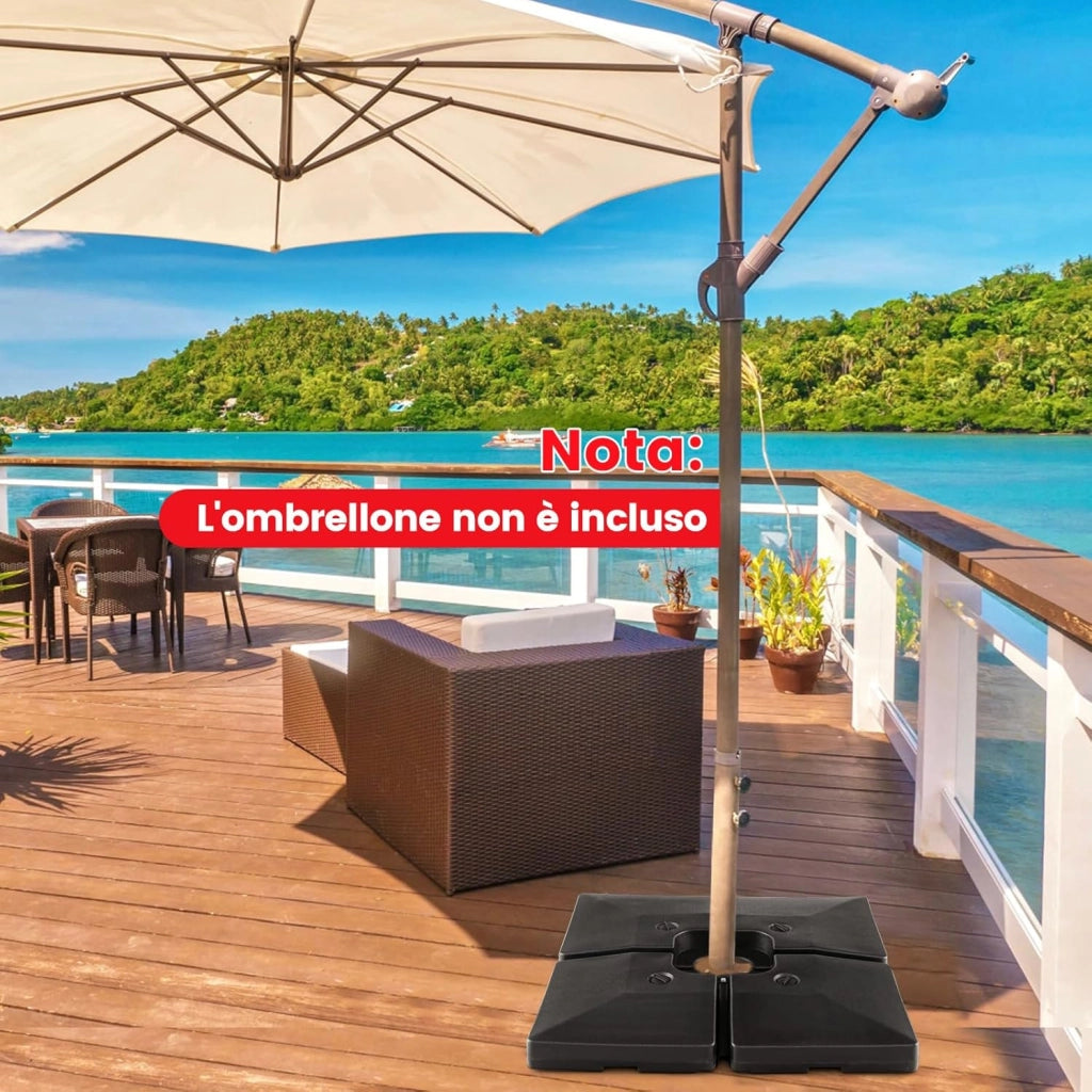Base Ombrellone Riempibile a 4 Blocchi da 20 Litri, Base per Ombrellone Decentrato con Blocchi Riempibili di Acqua/Sabbia, Pesi per Ombrellone da Giardino Terrazzo Bordo Piscina, Fino 128 kg