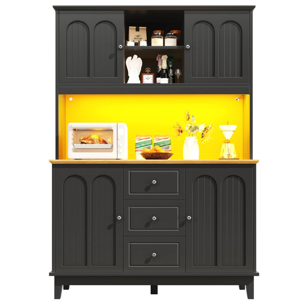 Mobile alto 120x40x180 cm in MDF nero e legno chiaro con LED smart