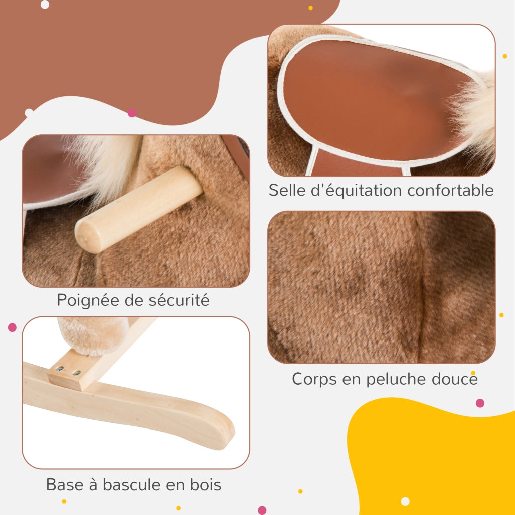 Cavallo a Dondolo Legno ¨C zephmum ¨C 40 Kg Bianco Bruno per Bambini 36+ Mesi