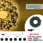 Trade Shop - Catena Luminosa 720 Luci Led Lucciole Luce Calda Cavo Verde Ip44 Xc-3114 -