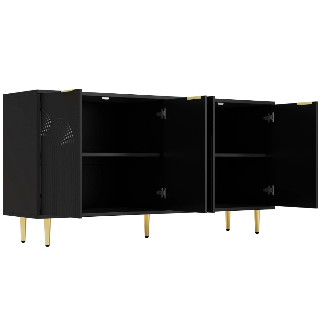 Credenza a 4 ante con ripiani regolabili, cerniere soft-close e dettagli oro, in MDF e truciolare nero 160 × 40 × 80 cm
