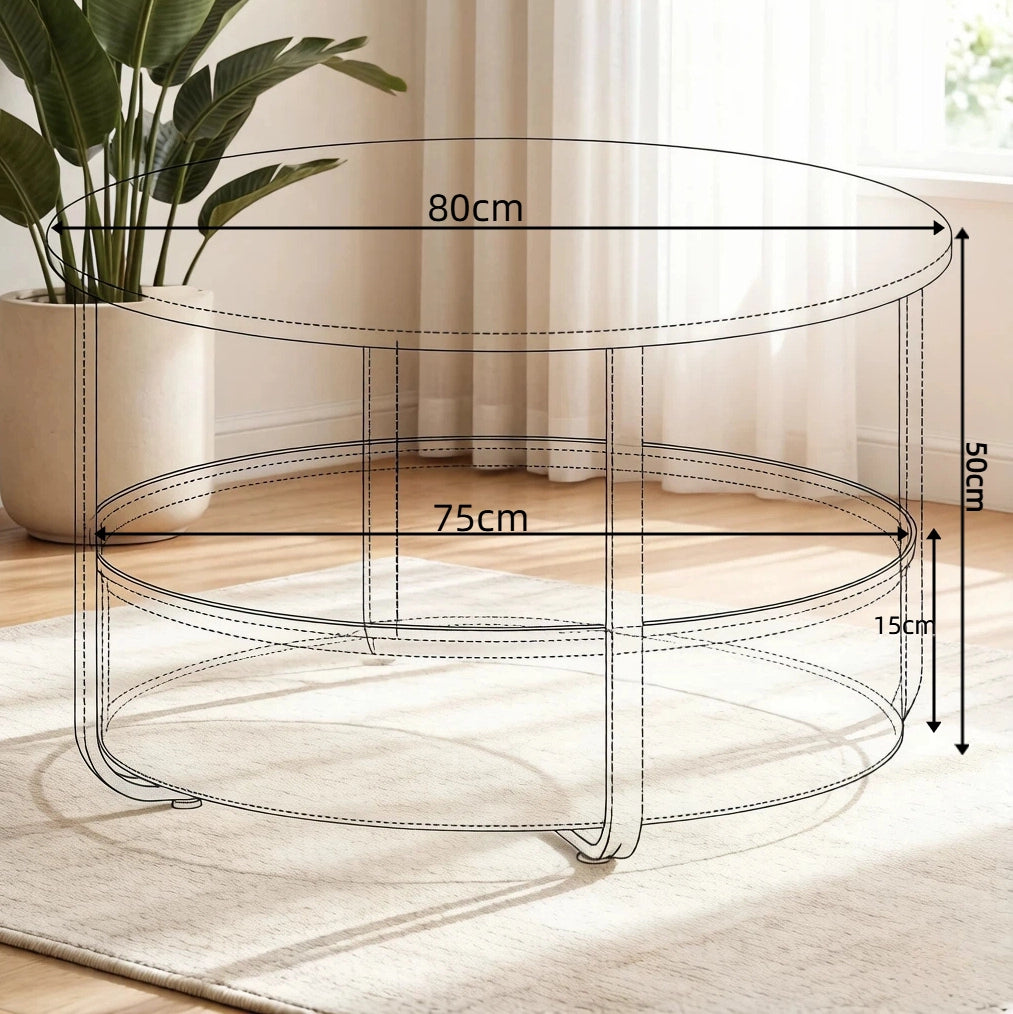 Tavolino rotondo con cestino in canvas Ø 80 cm beige e bianco