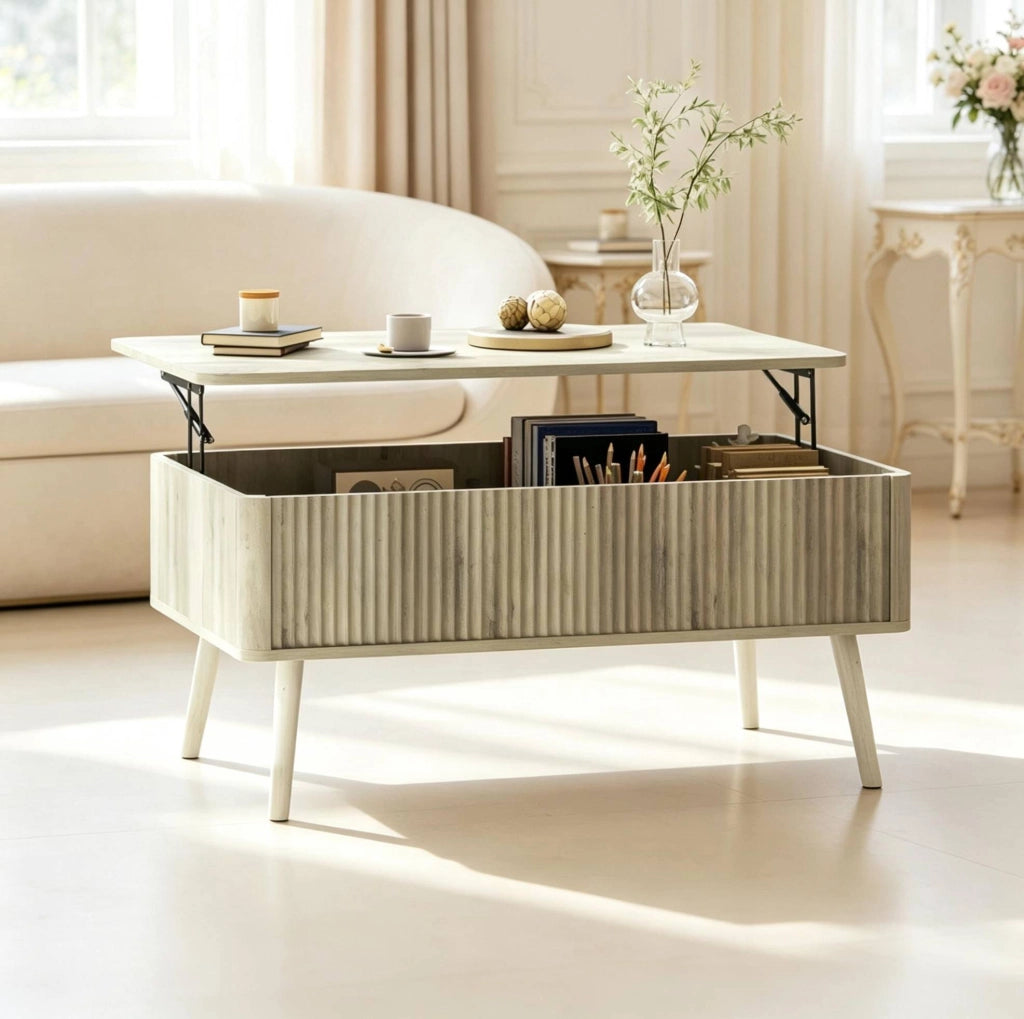 Tavolino da caffè sollevabile 91x56 cm effetto rovere