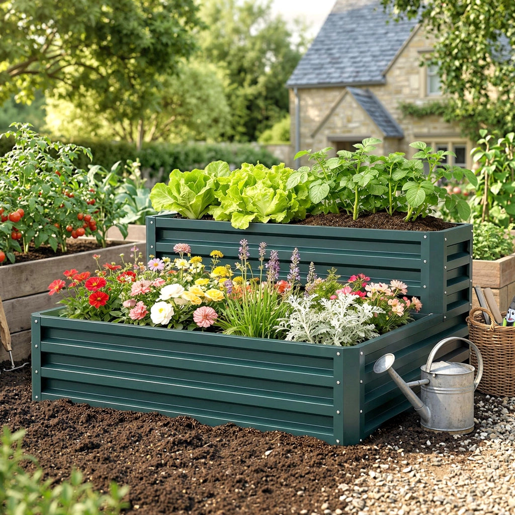 Letto da giardino a due livelli per orto ¨C zephmum ¨C verde 120x101x58 cm