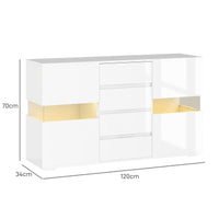 Credenza Mobile Basso Multiuso con LED Regolabile con Telecomando 120x34x70 cm Bianco
