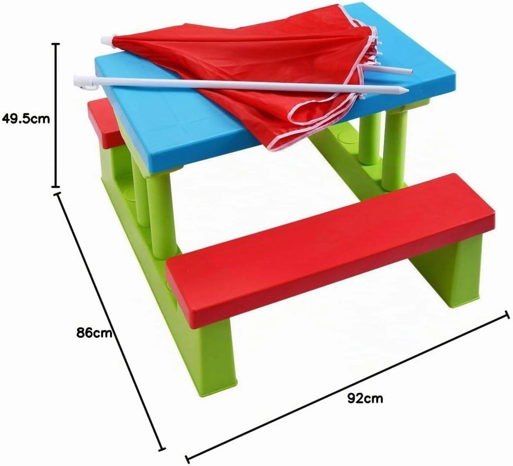 Tavolo da Picnic per Bambini con Parasole Pieghevole, Set di Tavolo e Panche per Festa e Picnic (Colore 2)