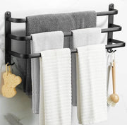 Houder di asciugamano per bagno, stang di asciugamano in materiale opaco nero con maniglie e design a gancio, houder di asciugamano per parete, houder di asciugamano senza foratura.