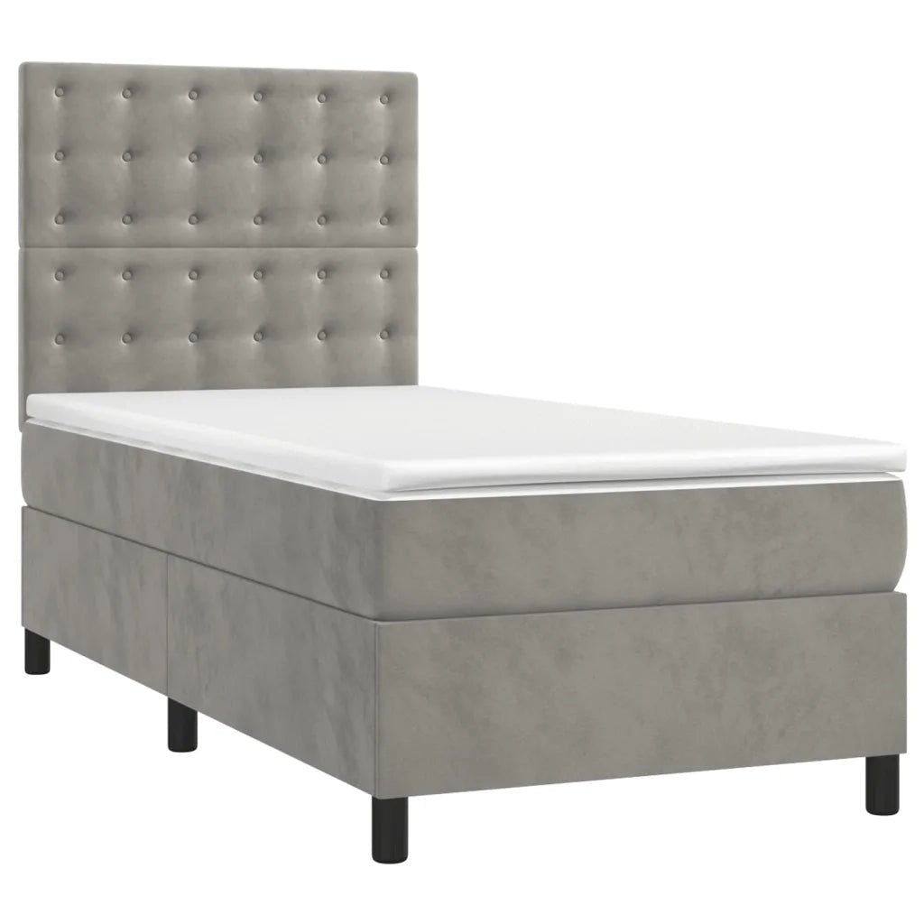 Giroletto a Molle con Materasso Grigio Chiaro 90x190 cm Vellutocod mxl 123790