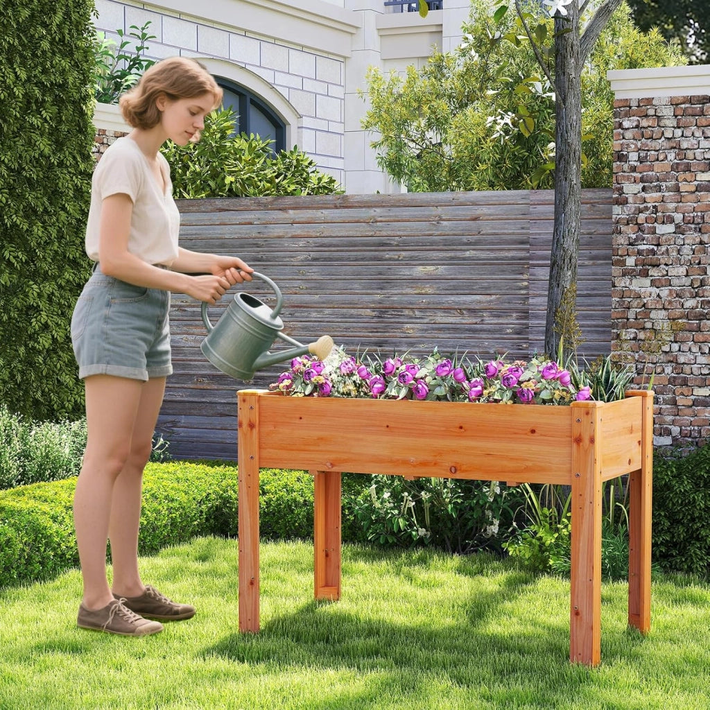 Letto per Orto Rialzato da Esterno in Legno di Abete, Fioriera Rialzata con Fori di Drenaggio, Letto per Piante Urbano da Giardino e Patio, 120 x 60 x 82 cm (Arancione)