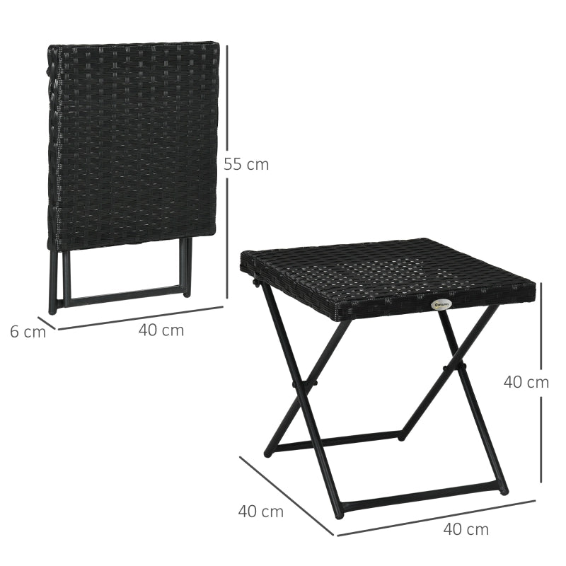 Tavolino da Balcone Pieghevole ¨C MINIMAL ¨C Polyrattan, Acciaio, Nero, 40x40x40 cm